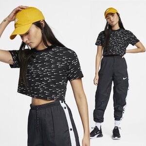 Nike Allover Swoosh Crop Top Tee T-Shirt Essential Short Sleeve Logo Print Med